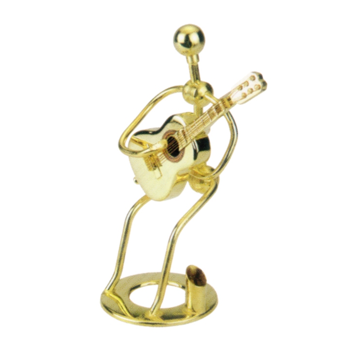 Miniature golden guitarist figurine as single